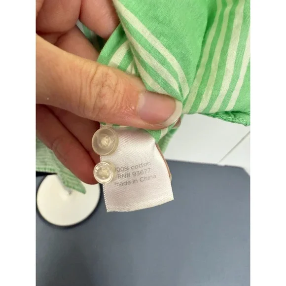 JCP Women's Button Down Long Sleeve Cotton Stripe Shirt Green Size Medium FLAW - Picture 5 of 6